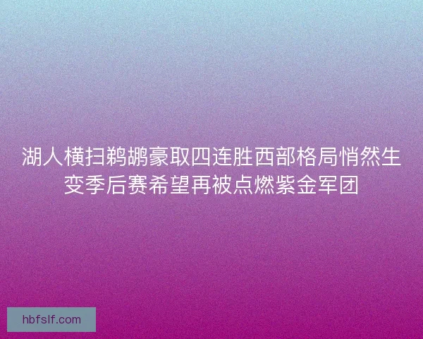 湖人横扫鹈鹕豪取四连胜西部格局悄然生变季后赛希望再被点燃紫金军团