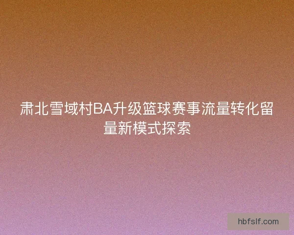 肃北雪域村BA升级篮球赛事流量转化留量新模式探索